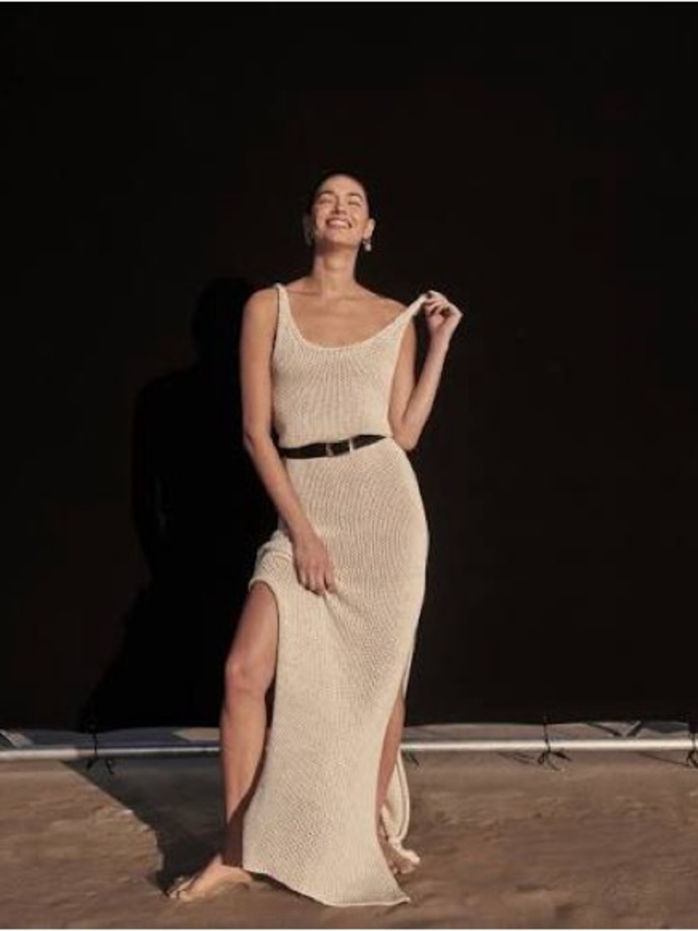 DISSH HEIDI CREAM MARLE KNIT BELTED MAXI DRESS